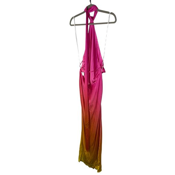 Retrofete Jagger Halter Silk Dress Satin Formal Party Gala Pink Lime Ombre Small - Picture 10 of 14